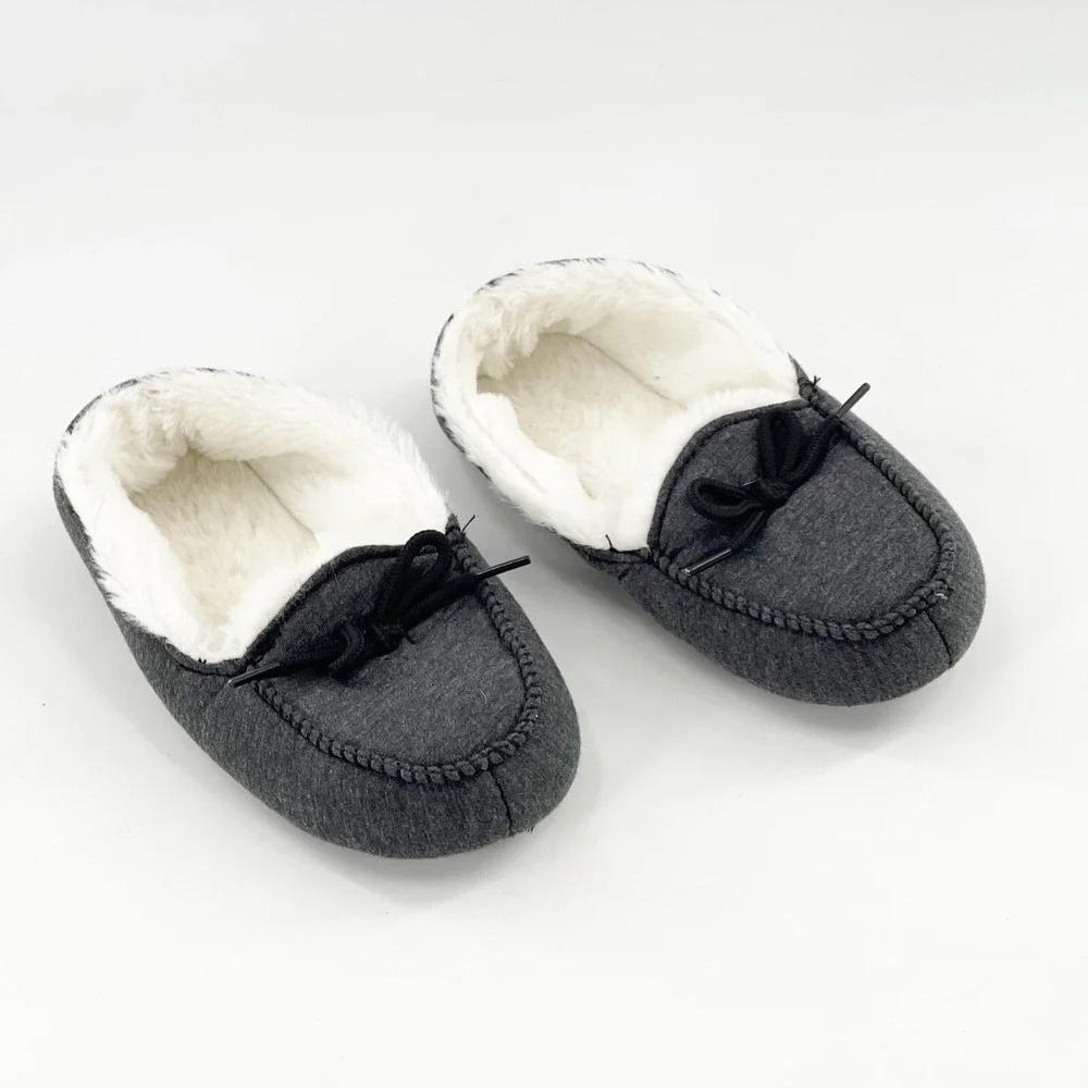 Target Boy Girl Faux‎ Fur Lining Moccasins Slippers Shoes Grey Medium 2-3